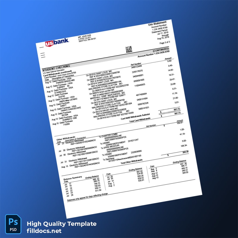 USA US Bank Statement Template in Word and PDF formats page 4