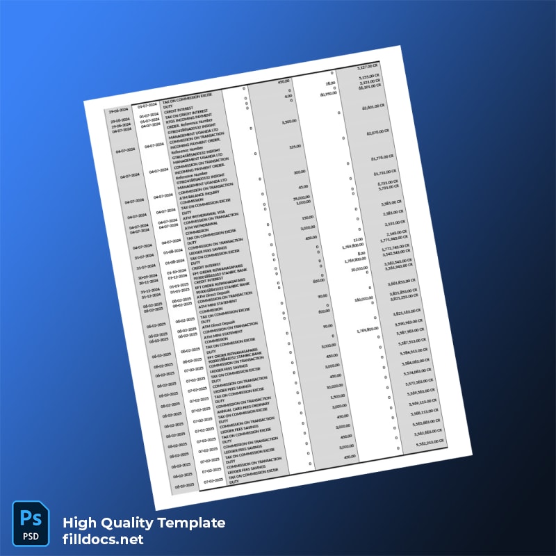 Uganda 32111 Savings General Personal Ordinary UGX Bank Statement Template in Word and PDF formats page 2